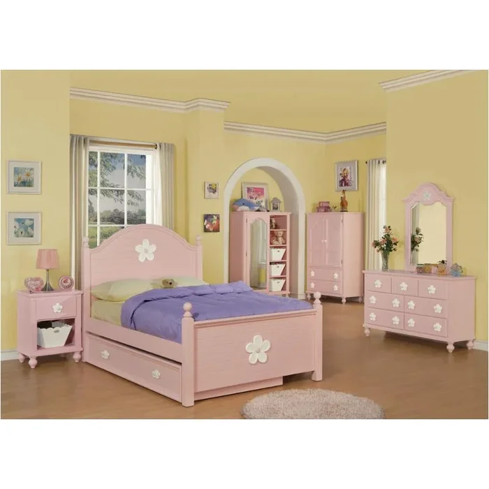 00735t-hb Acme Furniture Floresville Pink With White Flower Twin Bed