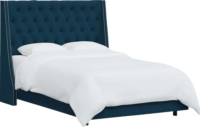 Aidyl Blue Linen,Polyester Fabric King Bed