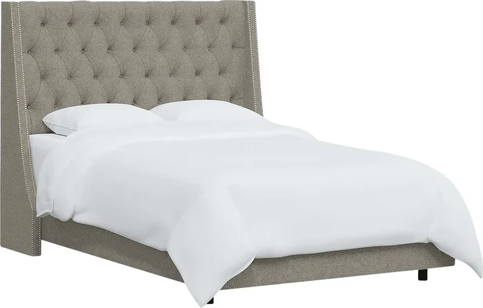 Aidyl Dark Gray Linen,Polyester Fabric Queen Bed