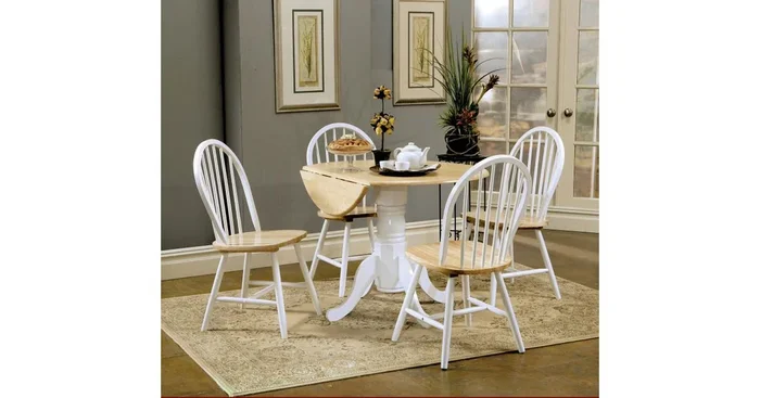 Allison 5-piece Round Drop Leaf Dining Table Set White