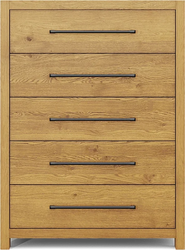 Ithaca Natural Light Wood 5 Drawer Chest