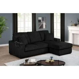 Kitts Black Fur Like Corduroy Sectional