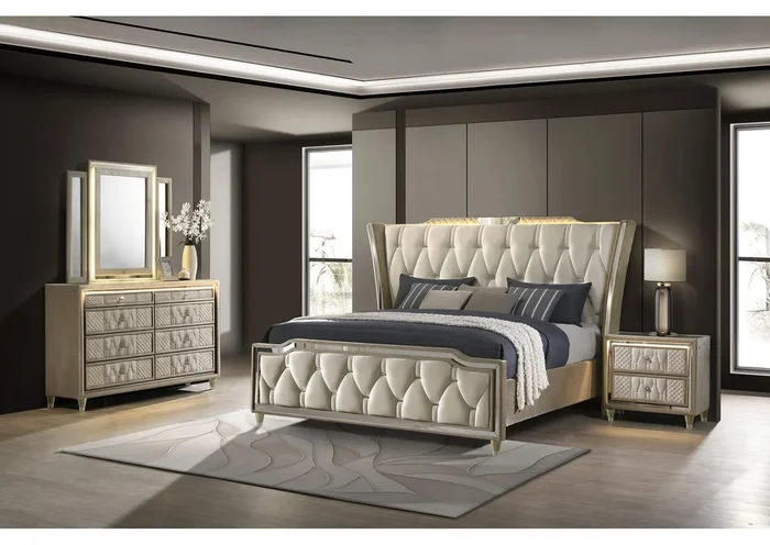 Lorient 4-piece Queen Bedroom Set Ivory and Camel