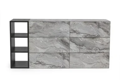 Nova Domus Maranello – Modern Grey Wash & Faux Marble Dresser / VGMAMQT-S25-BR-121-GRY-DRS