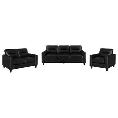Scotland 3-piece Faux Leather Upholstered Sofa Set Black / CS-504664-S3
