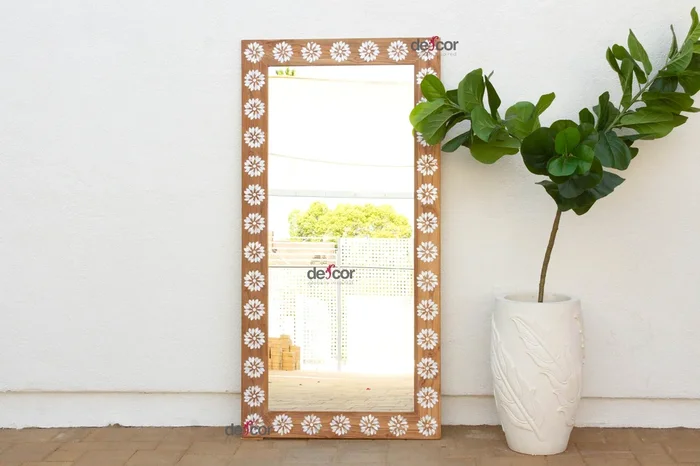 Teak Floral Inlay Blossom Mirror
