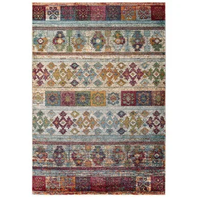 Tribute Nala Distressed Vintage Floral Lattice 5×8 Area Rug / R-1187-58