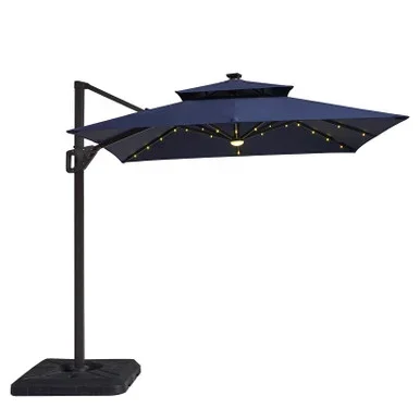XICO 8′ Square Umbrella, Double Top, LED Light, Teal + Base / LA-A030TL+BASE